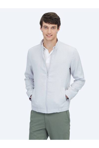 Kip Gri Regular Fit Dik Yaka Casual Dokuma Mont