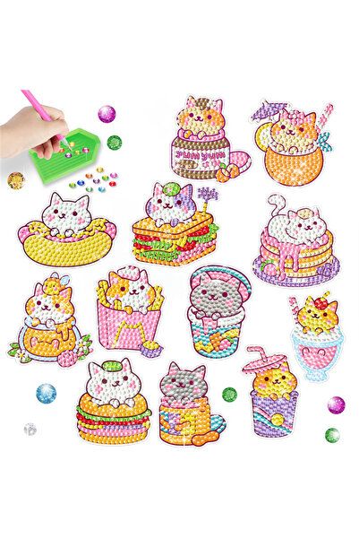 Choice BT142 Cartoon Cat Burger DIY Diamond Paintings Free to Stick Cute and ...
