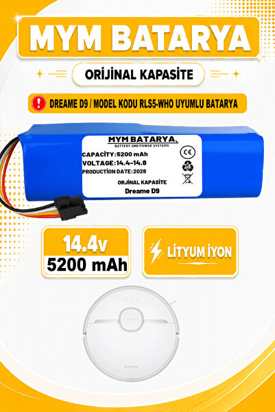 MYM BATARYA Dreame D9 Uyumlu Robot Süpürge Bataryası (ORİJİNAL KAPASİTE) 5200...