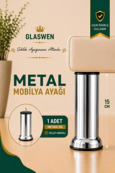 GLASWEN Metal Support Leg 15 cm Chrome Furniture Sofa Plinth Seat Unit Feet M...