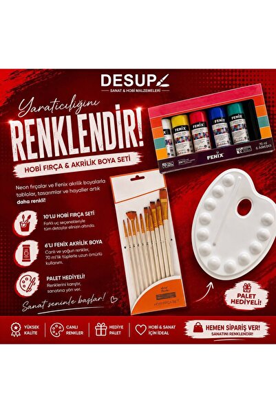 DESUP MODEL 10 قطع فرشاة ذات مقبض طويل و6 قطع طلاء أكريليك ولوحة وفرشاة منظفة