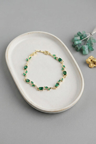 Lisinya Brass Gold Color Green Zircon Stone Flower Model Women's Bracelet -