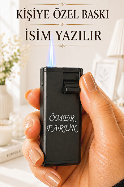 TrendÜrünlerim Kişiye Özel İsim Baskılı Gazlı Çakmak Mandallı Rüzgar Dayanıkl...