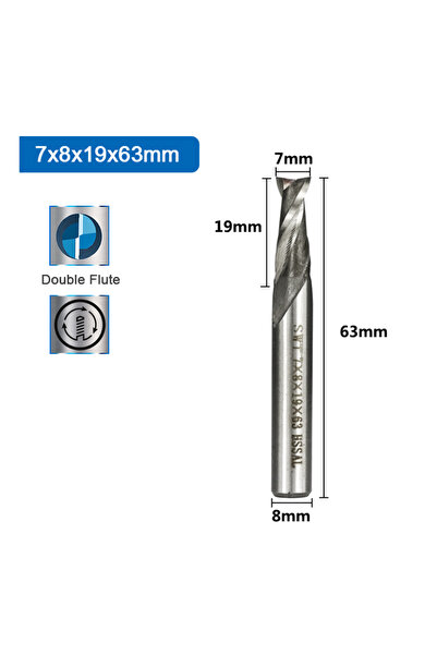 Choice 7x8x19x63mm 1PC HSS 2 Flute End Mill 2mm-12mm Straight Shank Carbide M...