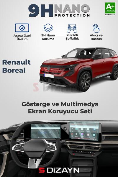S Dizayn S-Dizayn Renault Boreal 9H Nano Gösterge ve Multimedya Ekran Koruyuc...