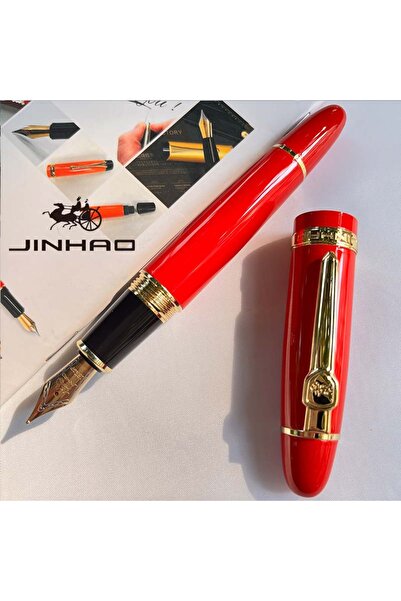 Choice قلم حبر جاف JINHAO 159 كلاسيكي بتصميم ذهبي أحمر مع حواف فضية مع محول