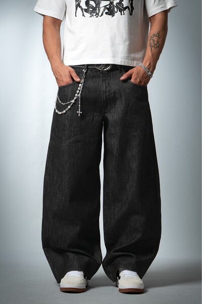 GRJ denim بنطلون جينز رجالي أسود فضفاض للغاية بلون الفحم