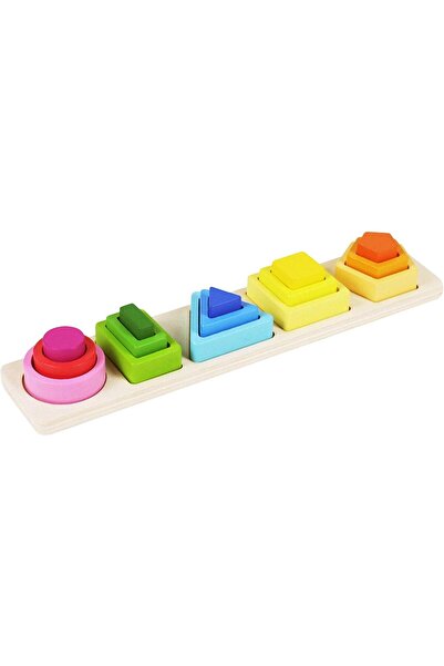 GIMASE , Jucarie Montessori din Lemn, Tip Puzzle, cu 5 Forme Asimetrice, 15 P...