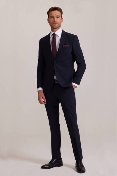 Ysf Erkek Koyu Lacivert Slim Fit %100 Yün Takım Elbise