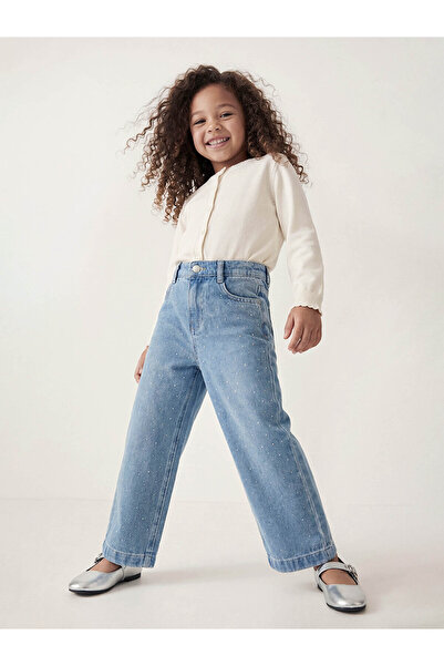 LC Waikiki Nevavm Wideleg Stoned Girls' Jean Pants with Difference in Color
