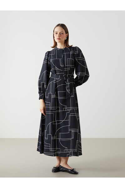 LC Waikiki Original Oval Collar Patterned Dress