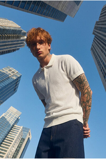 DAMGA JEANS تي شيرت رجالي ذو ملمس مميز من Elite Comfort ذو ياقة بولو باللون ا...