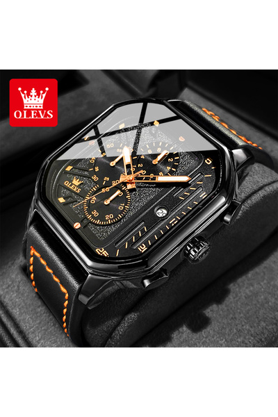 Choice1 ساعة رجالية OLEVS 9950 سوداء بالكامل، ساعة يد أنيقة بحزام جلدي متعددة...