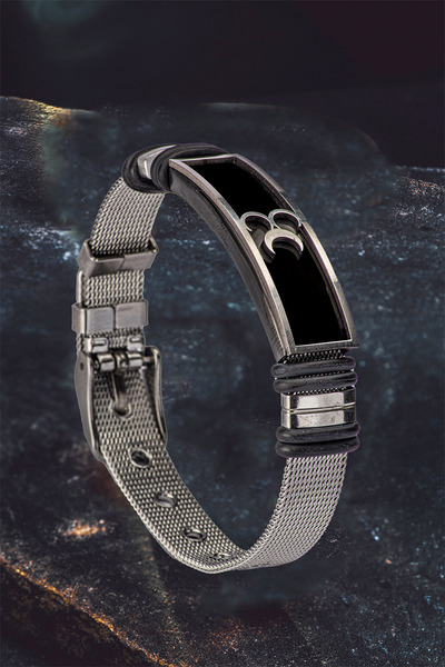 OSMANLI GÜMÜŞ Men's Steel Bracelet - Three Crescent Model Steel Men's Bracelet