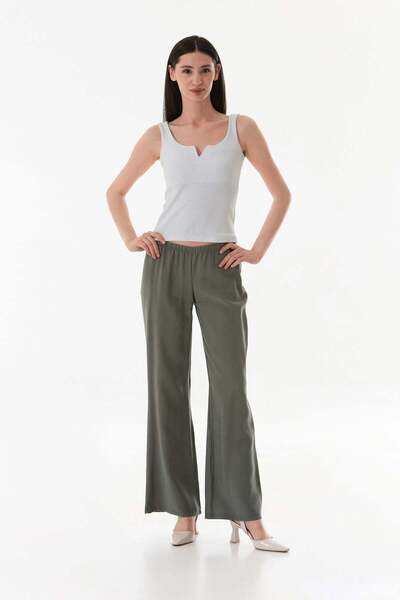 Fulla Moda Elastic Waist Low Waist Modal Palazzo Trousers