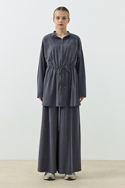 QANU Fermuarlı Modal Sweatshirt Takım Antrasit