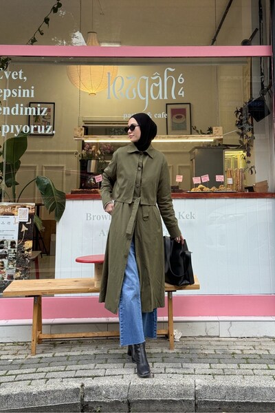 QANU Rüzgarlıklı Trençkot Yeşil