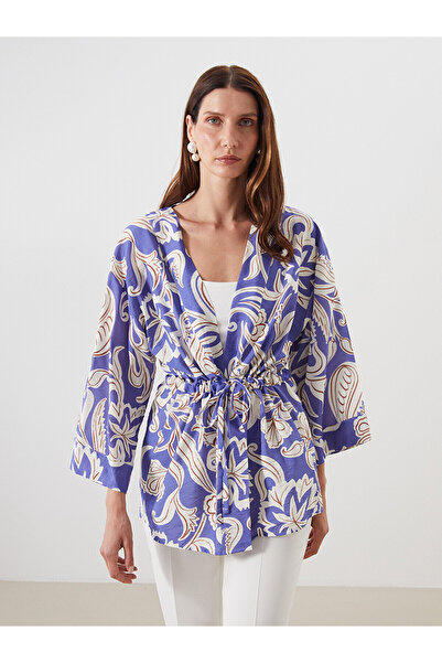 LC Waikiki Lcwaikiki Classic Purple Patterned Women's Kimono with Nevavm Diff...