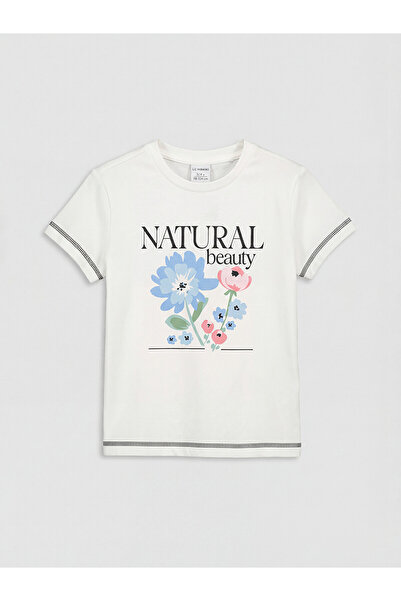 LC Waikiki Trendlucky Girl's T-Shirt with Floral Print and Oval Neckline