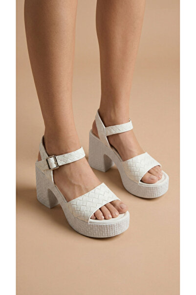 Moda Lime Yüksek Yandan Tokalı Önü Açık Hasır Yazlık Kadın Dolgu Taban Sandal...