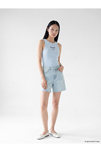 LC Waikiki Nevavm High Waist Mom Fit Women's Jean Shorts with Difference