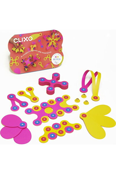 Clixo ®   Магнитна конструкторна игра - Екип Розово и Жълто (30 части)