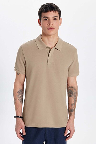 Tudors Men's slim fit premium series 100% cotton soft mercerized beige polo c...