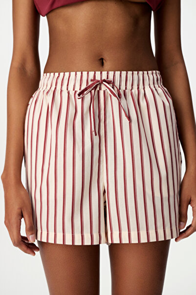 Penti Bordo Sisterhood Çizgili Şort Pijama Altı