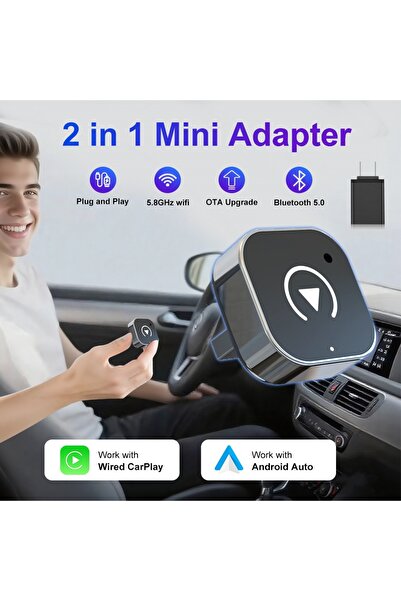 choice2 U10-2GERY 2026 Wireless CarPlay Adapter 2-in-1 Wired to Wireless Dong...