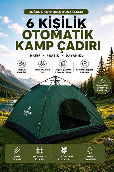 Onetick 6 Kişilik Renkli Dayanıklı Tam Otomatik Kamp Çadırı 220x250x165