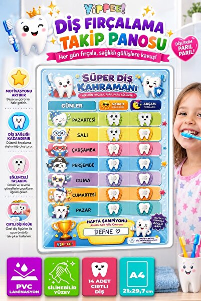 YİPPEE Velcro Teeth Brushing Tracker Board |   Plastic Velcro Tooth Brushing ...