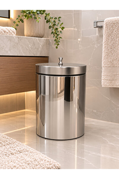 DMR HOME Kapaklı Metal Banyo Çöp Kovası – Paslanmaz Çelik Modern Tuvalet Çöp ...