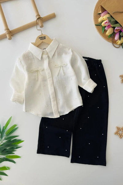 Minigimin Cicileri My Little One's Girls' 2-Piece Set with Pearl Muslin Shirt...