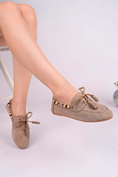 Nesil Shoes حذاء باليه نسائي من جابيل 301 مزين بتفاصيل من جلد المنك