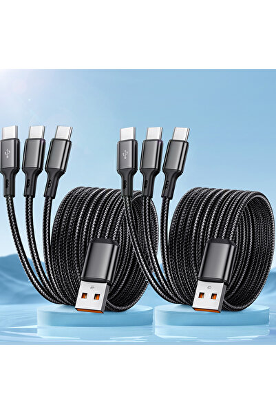 Choice كابل USB-A متعدد المنافذ بطول 1.2 متر، أسود × 2، 3 في 1، USB-Type C، ش...