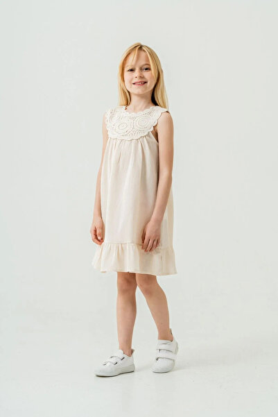 HAUSEkids 4-8 Yaş Berceste Kız Çocuk Elbise-Bej