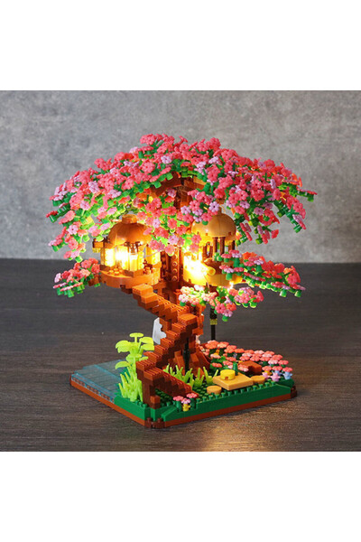 Choice6 no color box pink with LED Mini Sakura Tree Building Blocks Set Diy C...
