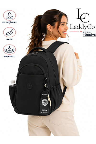 LaddyCo حقيبة ظهر مدرسية يومية مصنوعة من قماش مقاوم للماء للجنسين 1650 أسود