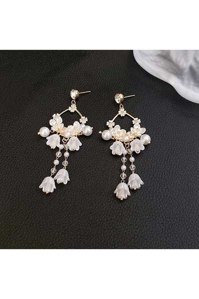 Choice white Inlaid Rhinestone Pearl Lily of The Convallaria Flower Earrings ...