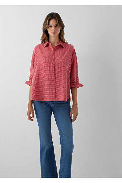 Mavi Kareli Kırmızı Gömlek Oversize / Geniş Kesim 1220468-83957