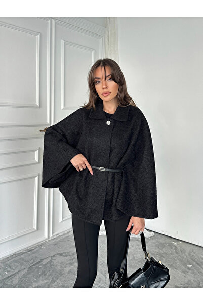 mydukkan.co Gray Cashmere Poncho - Black