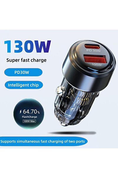 Choice شاحن سيارة سريع من نوع USB C بقدرة 130 وات باللون الأسود، شاحن هاتف مح...