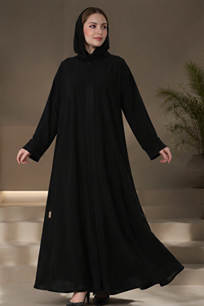 Stylish Fashion عباية من ستايلش فاشن سحاب أمامي مخفي باللون الأسود