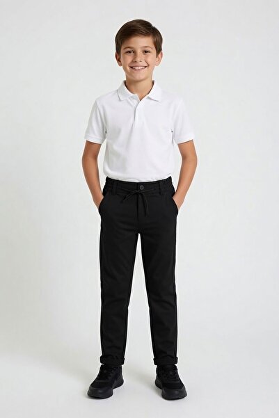 Cansın Mini Black Double Legged Waist-Tied Boys' Fabric Trousers 22677