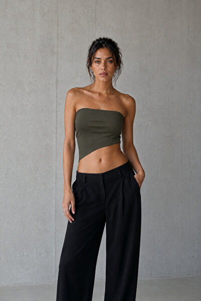 Rokka Moda Straplez Asimetrik Kesim Esnek Crop Top