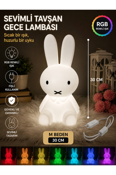 MHRDESİNG MİFFY TAVŞAN 30 CM GECE LAMBASI RGB FİŞLİ KUMANDALI (Abajur)