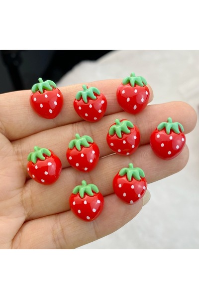 Choice Red 20pcs New Kawaii Resin Fruit Art Decorations 3D Strawberry Series ...