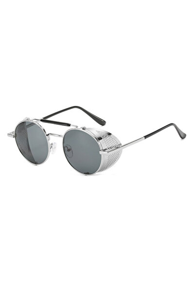 Choice Silver grey 2024 Steampunk Side Wind Proof Mesh Flip Round Metal Sungl...