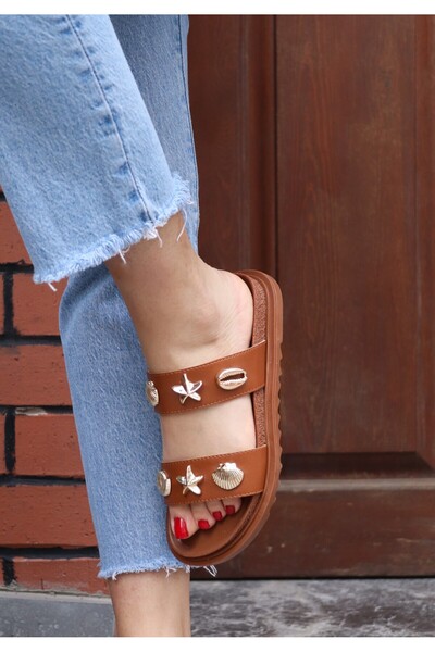 azza shoes SEASTAR شبشب من الجلد الصناعي مع ملحقات بحرية، أنيق ومريح