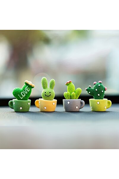 Choice A 1 Set Of 4, Resin Succulent Cactus Mini Green Plant Car Office Home ...
